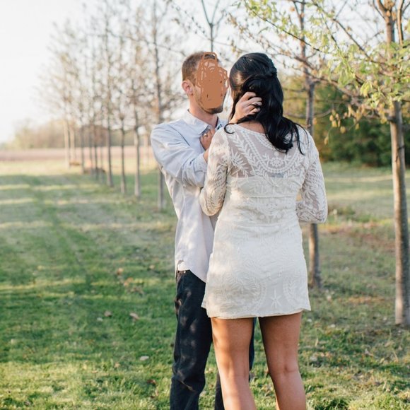 Express | Baroque Lace Dress Ivory Sheer XS - Picture 4 of 6